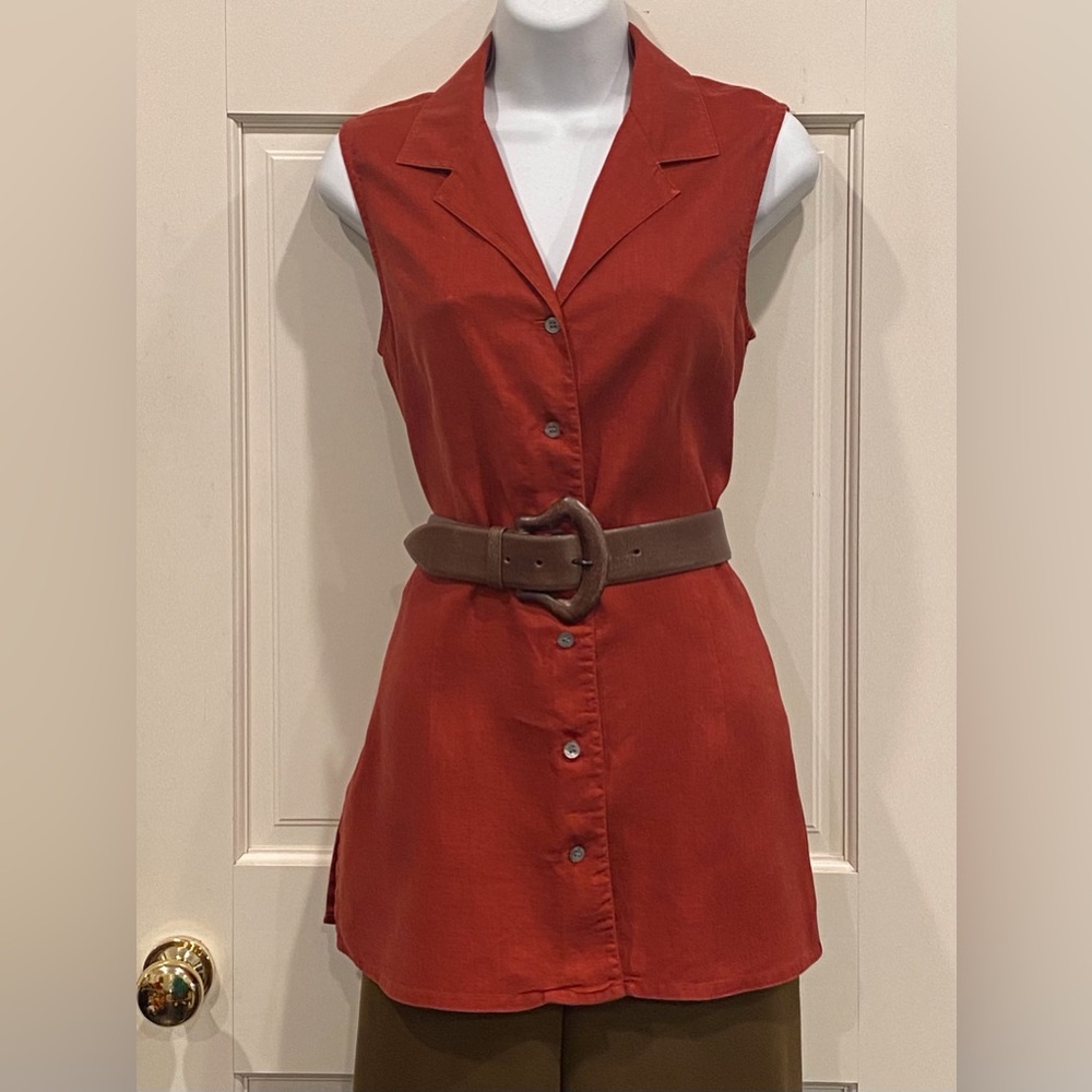 Laura Ashley burgundy linen sleeveless blouse